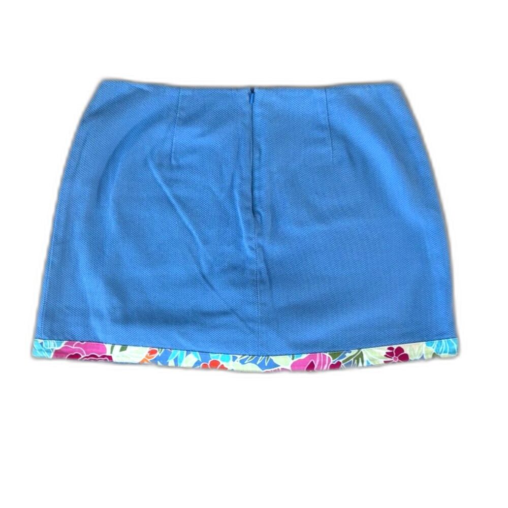 Willi Smith Vintage Blue Cotton Skort 14 Floral Trim Retro Mini Shorts Skirt 90s - Picture 4 of 5